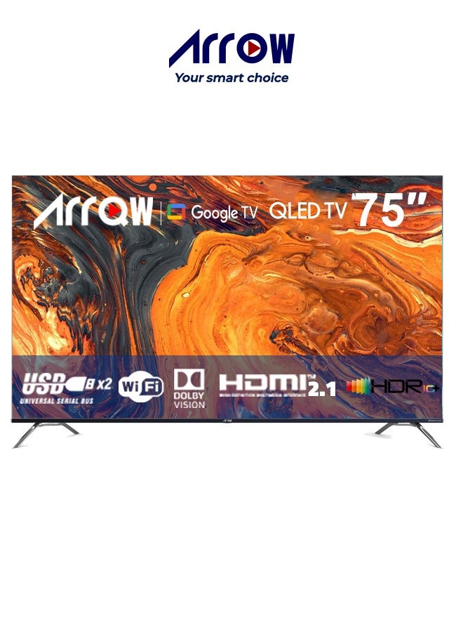 آركيو تلفزيون Google الذكي ARRWQ مقاس 75 بوصة 4K QLED Ultra HD، تحكم صوتي بدون استخدام اليدين، Game Master، Dolby Vision + Atmos، 4K HDR10+، اتصال سهل مع أجهزة Android وApple - Image 1